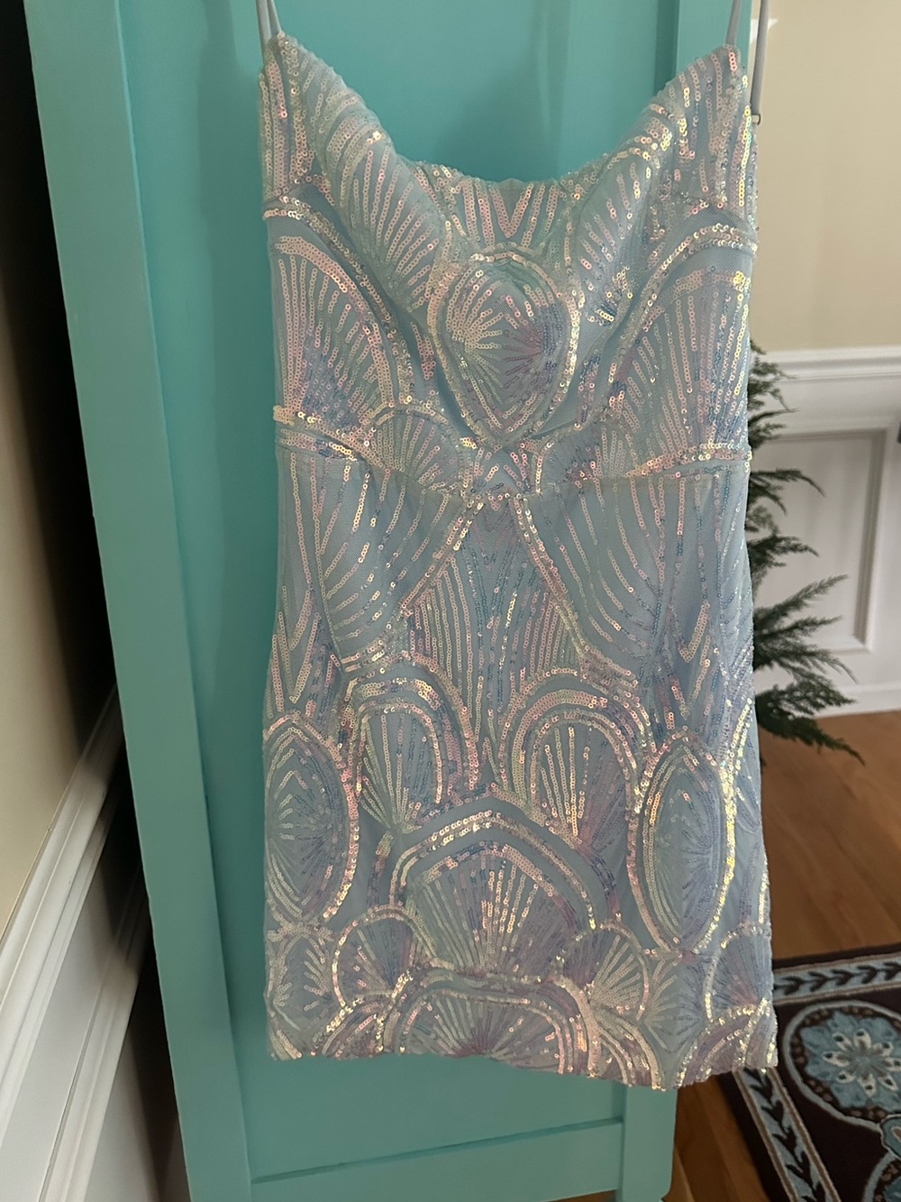 Sequin Embellished Light Blue Slip Dress